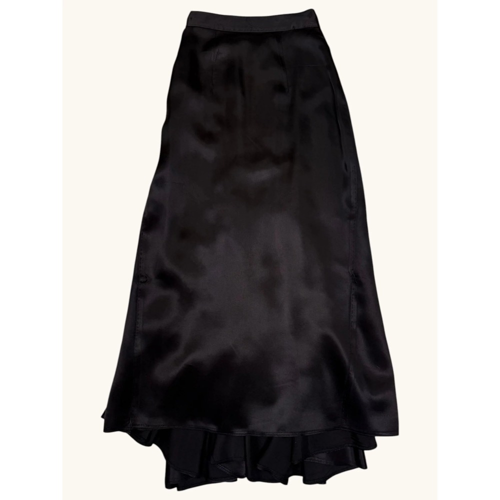 Gunne Sax Black Satin High Low Maxi Skirt Pleated Back Godet Formal Evening